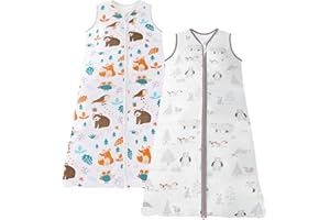 Chilsuessy Gigoteuse Bébé Pyjama d'été sans Manches 100% Coton Tog 0.5, Forêt grise + Animaux, 110-125 cm