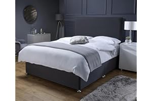 Savako Premium - Black Plush Divan Bed with Memory Foam Mattress and Headboard with Chrome Feet - (4ft Small Double - 120cm x 190cm)