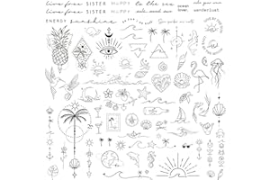 BETESSIN 3 Bögen Temporäre Tattoos 2 Wochen - Fake Tattoos mit 80+ Meer, Welle, Strand Motiven - Klebetattoos Erwachsene - Wasserfeste Tattoo zum Aufkleben für Sommerparty, Strandparty uvm.