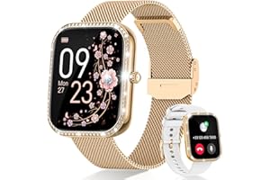 BANLVS Smartwatch Damen mit Telefonfunktion, 1.75" Diamant Armbanduhr, Smart Watch mit Menstruationszyklus, SpO2, Pulsuhr, Schlafmonitor, 130+ Sportmodi Sportuhr Android iOS Roségold Geschenk Damen