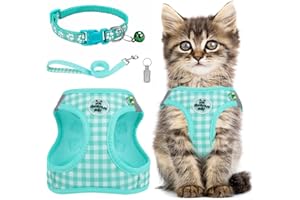 GRANTOP Cat Harness and Lead Set, Cat Harness for Walking Escape Proof, Adjustable Cat Lead and Harness Set, Adjustable Reflective Kitten Harness for Small Medium Pets (Mint Green, M)