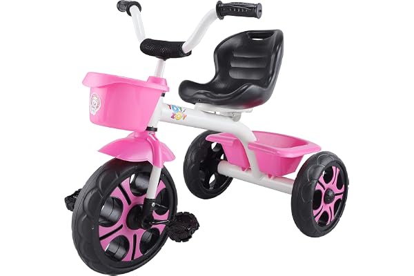 Toyzoy Comfy Lite Kids Baby Trike Tricycle with Dual Storage Basket for Kids Boys Girls Age Group 2+ Years (White & Pink)