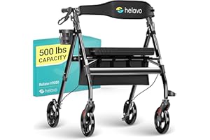 Helavo Bariatric Walker with Large, Height-Adjustable Seat - Extra Wide Heavy Duty Rollator for Seniors - 500 lbs Weight Capacity