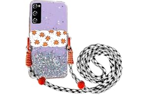 Rnrieyta Miagon Bling Cover per Samsung Galaxy A02S Trasparente Glitter Custodia con Regolabile Cordino Universale Fiore Telefono Clip Collana per Tutti Smartphone