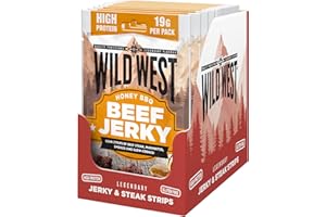 Wild West Beef Jerky, 16 x 60 g de viande de bœuf séchée au miel, bœuf, jerky haute protéine, viande séchée, collation aux protéines