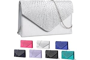 Fililogor Pochette Donna Argento Pochette da Sera, Chiusura a Busta Pochette Donna Matrimonio, Borse a Tracolla da Donna Elegante con Tracolla per il Ballo di Fine Anno, la Festa