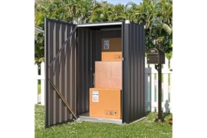YODOLLA Gartenschrank, Einzel-Tür Außenschrank wetterfest, Stabil Metall Paketzustellkasten & Lagerung mit Schloss für Garten, 76x55x144cm, Dunkelgrau