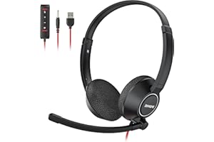 BINNUNE USB Headset with Microphone for Laptop PC, Headphone with Mic for Business Call Center Office Team with In-line Control