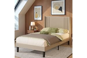 Blishom Letto imbottito 120 x 200 cm, con testiera e rete a doghe, robusto letto in tessuto per ragazzi e camere degli ospiti, struttura imbottita ，Beige