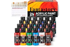 Fantastory Master Acrylic Paint Set 24 x60 ml with 12 Brushes & Color Chart | High Pigment Artist Grade Colors, Non-Toxic & Waterproof Acrylic Paint for Canvas, Wood, Rocks, Model & 3D Printing