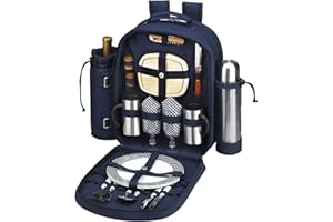 Picnic at Ascot Picknick-Rucksack für 2 Personen, mit Kaffeeservice, Kühler und isoliertem Weinhalter, entworfen und zusammengebaut in den USA