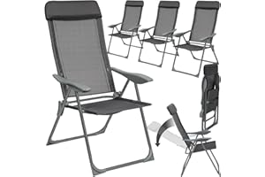 TecTake® Conjunto Sillas Jardín Exterior de Aluminio, Respaldo Regulable y Reposacabezas, Conjunto Sillas Terraza Resistentes a Intemperie, Transpirable, Patas Reforzadas - 4 Sillas Antracita