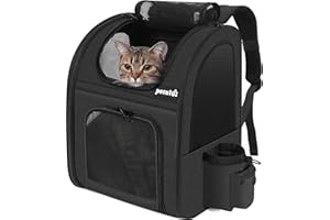 Pecute Sac à Dos Chat Petit Chien Design Classique, Respirant, avec Matelas en Peluche Amovible, pour Voyage/Transport en Train/Voiture/Restaurant/Avion