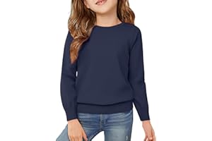 Arshiner Pull pour Fille Col Rond Manches Longues Tricot Unisexe Uniforme Scolaire Sweatshirt Côtelée Uni Coupe Ample 5-11 Ans