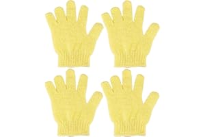 MELTU 4 Pcs Shower Gloves, Exfoliating Gloves, Exfoliating Mitt, Exfoliating Body Scrub, Loofah Bath Gloves for Men, Women (Yellow 4Pcs)