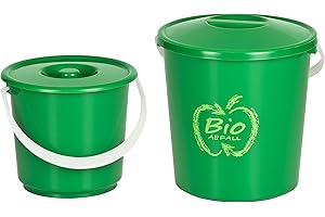 Kigima Bioeimer 5L und 2L 2er Set – Praktischer Biomülleimer für die Küche – Kompakter Komposteimer für Küche mit Deckel und Haltegriff – Bio Mülleimer für Biomüll und andere Küchenabfälle – Grün