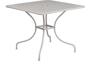 Flash Furniture Mesa de Patio de Acero pies Cuadrados, Metal, Gris Claro, 35.5" Square