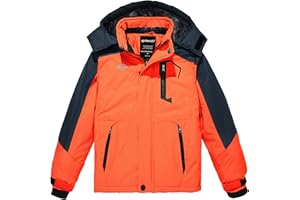 Wantdo Veste de ski de montagne pour garçon Manteaux chauds d'hiver en polaire Veste imperméable respirante Veste d'extérieur à capuche coupe-vent
