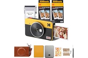 KODAK Mini Shot 2 Retro Navidad Regalos 4PASS 2-in-1 Cámara instantánea e Impresora fotográfica (5,3 x 8,6 cm) + Paquete de Accesorios 68 Hojas, Amarillo