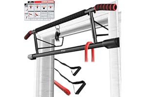 ‎GATE FITNESS GATE FITNESS™ Pull Up Bar/Klimmzugstange für Türrahmen - Perfekte Kraftstation für Zuhause - ohne Schrauben | Heimtrainer klappbar - inkl. Pull up band + Schlingentrainer + Trainingposter