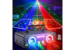 ‎EHAHO Ehaho LED RGB Animation DJ Party Light L2800 Strobe Disco Light Party Light with Remote Control and DMX 512 Music Controlled Disco Double Projector Lights Party Light for Party Bar Halloween