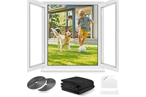 BERSSEN Fliegengitter Fenster ohne Bohren,DIY 110x130cm,2 Stück,Kann auf die Gewünschte Größe Zugeschnitten werden,Verdicktes Netz,Insektenschutz Fenster mit Klettband+Zuschneider+Presshilfe,Schwarz