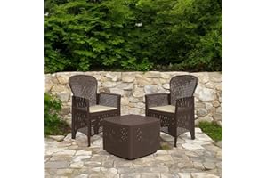 Dmora - Ensemble de salon d'extérieur Naples, Composition de jardin avec 2 fauteuils et 1 table de rangement, Salon effet rotin, 100% Made in Italy, Marron