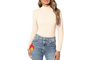 Aottori Camiseta Térmica Cuello Alto Mujer Camisetas Manga Larga Ropa Interior Jersey Algodon con Cuello Vuelto Invierno Corte Ajustado Basica Top