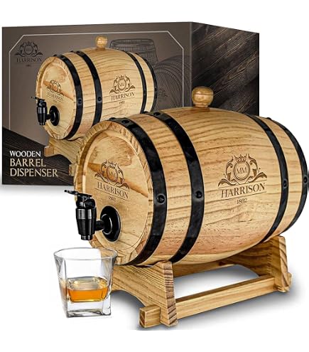 Fontaine à Boisson Tonneau Bois Totally Addict - Distributeur Vin Avec Robinet - Style Bistrot - 5L