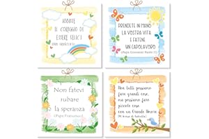 MARELI Kit 4 quadretti cm 10x10 con calamita da appendere a muro e su superfici metalliche ideale come bomboniera Battesimo Prima Comunione Cresima Laurea, SPERANZA