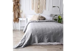‎CALMYHOME CalmyHOME Bettüberwurf Tagesdecke Bett Überwurf 200x220cm Sofaüberwurf Steppdecke Sofa Decke Überwurfdecke Tages Decken Betthusse XXL Überdecke Gesteppte Tagesdecken gesteppt Quilt (Grau)
