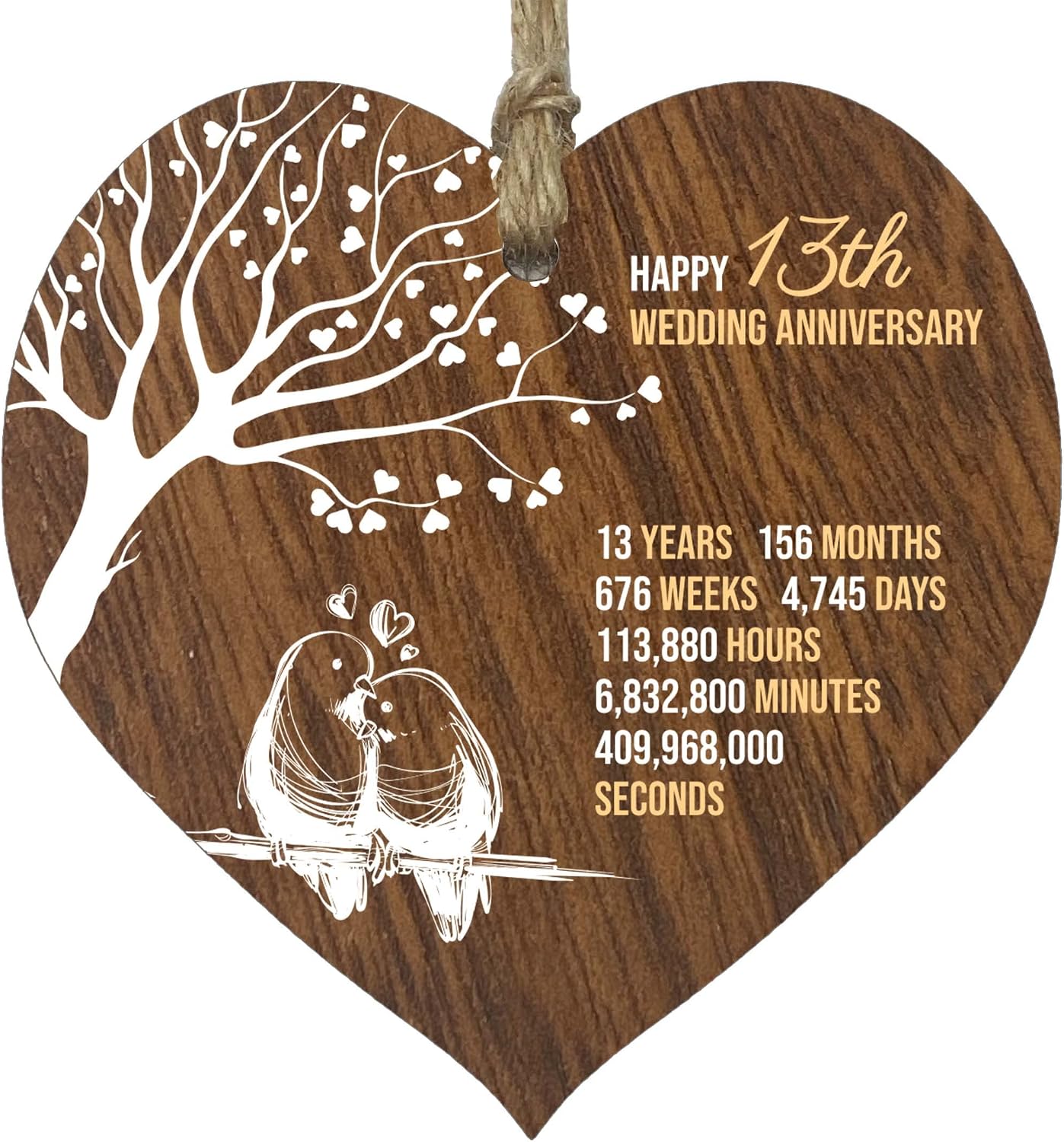 13th Wedding Anniversary Wooden Heart Plaque, Dark Wood Sign Keepsake, Celebrate Lace Anniversary Wife Husband Boyfriend Girlfriend, Plaque with Quotes Gifts from the Kids