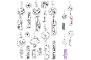 CRASPIRE Timbro in Gomma Trasparente con Carillon di Vento Giapponese Cartoon Cat Flowers Vintage Riutilizzabile in Silicone Trasparente Sigilli per Timbri Fai da Te Scrapbooking Journaling