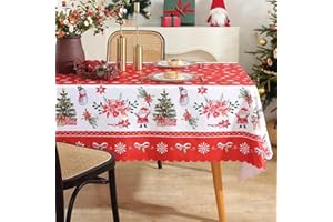 iEvery Christmas Table Cloth Rectangular Tablecloth Wipe Clean 140x180cm, Polyester Water Resistant Large Festive Table Cover for Home Banquet Xmas New Year Party Decoration