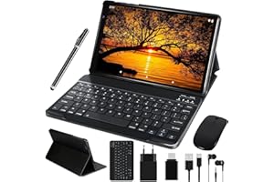 FACETEL Tablette Android 12 Tablette 10 Pouces avec Octa-Core, 4 Go RAM 64 Go ROM (TF/128 Go), Tablette Tactile 5G WiFi | 5MP+8MP | Bluetooth | 8000 mAh | Noël Cadeaux | Tablettes avec Clavier et Souris-Noir