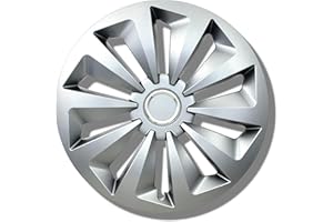 KUGLO Enjoliveurs Argent Mat 15 Pouces - Lot de 4 enjoliveurs de 13 à 16 Pouces - The Rock pour la Plupart des Marques de Voitures et Jantes en Acier - Enjoliveurs Noirs ou argentés