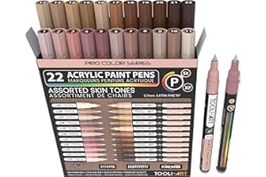 TOOLI-ART Lot de 22 marqueurs de peinture acrylique Skin Pro Color Series - Pointe extra fine de 0,7 mm - Pour peinture sur roche, verre, tasses, bois, métal, toile, bricolage - Non toxique - À base