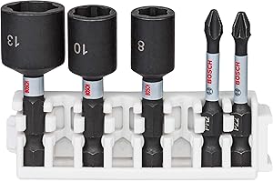 Bosch Professional Set De 5 Puntas De Atornillar Impact Control Y Llaves De Vaso (Pick And Click, Accesorio Para Taladro De Impacto)
