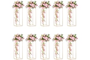 Inweder Dorado Soporte de Flores de Boda- 10 Jarrones de Columna de Metal Jarrón de Piso Alto Jarrones Rectangulares 80cm para Centros Mesa Estante Flores Geométricas Fiesta Decoraciones Hogar