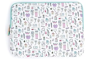 MR. WONDERFUL Enfermera en Apuros by Wondee Funda de portátil de hasta 16" color Blanco, con diseño de utensilios de enfermería y tirador de PVC con forma de Enfermera, Acolchada y Reforzada con Cremallera