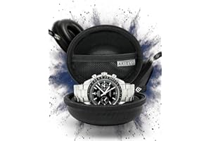 AKIELO Watch Case – Watch Travel Case with Cleaning Cloth and Gift Box – Fits Mens and Womens Wristwatches and Smart Watches up to 54mm (Black Carbon Edition)