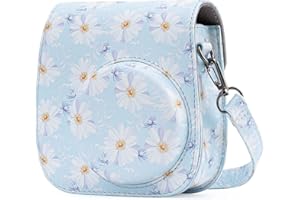 ZEEREE Podróżna torba na aparat z paskiem na ramię/vintage skóra PU - do Fujifilm Mini 8/ Mini 8S / Mini 9 / Mini 11 / Mini 12 torba na aparat fotograficzny, Niebieskie kwiaty, torba na ramię