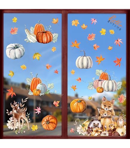 Thanksgiving Fensteraufkleber Set – 186 Stück, 9 Blätter, Herbstliche Motive, Für Glas & Glatte Oberflächen