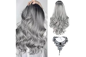 ANIEPAA Pelucas Mujer Pelo Natural, Peluca Devil Mujer Pelucas de las Señoras Gris, Largo Ondulado Rizado Bruja Accesorios, Collar de las Señoras Pelucas Redecilla Fiesta Juego de Rol Maquillaje Halloween