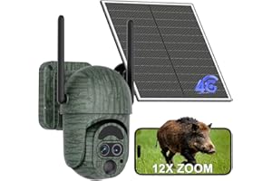 NUASI 3G/4G LTE Camara Vigilancia Exterior con Tarjeta SIM, Camara 4g Solar con Doble Lente, 12X Zoom, Detección de Movimiento, 2K Visión Nocturna, Audio Bidireccional, IP66 Impermeable, PTZ 360°