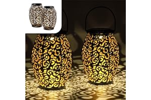 Gadgy Solarna Latarnia Zewnętrzna | Zestaw 2 sztuk Orientalne latarnie ogrodowe metalowe IP44 Wodoodporne | 21,5 x 15 cm. | lampa podłogowa lub wisząca