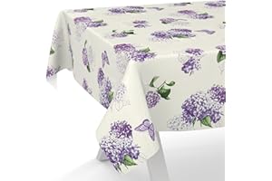 ANRO Nappe en toile cirée lavable, pour table de jardin, de forme ronde, ovale ou rectangulaire, 120 x 140 cm, bord coupé, fleurs lilas