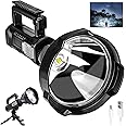 Rechargeable Spotlight Flashlights,LED Super Bright 90000 High Lumens Handheld Tactical Flashlight,4 Modes IPX5 Waterproof Large Searchlight for Camping,Fishing with USB Output and Foldable Tripod