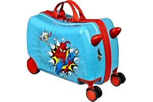 Scooli Maleta infantil con ruedas para sentarse y tirar, ruedas rígidas para sentarse, cuatro ruedas de 360 grados, dos asas y correa de transporte, equipaje de mano, azul claro, Maleta