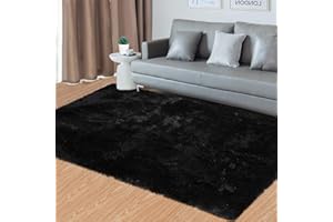 CAROMIO Fluffy Soft Area Rug, Shag Fuzzy Foyer Rug for Entryway Non-Skid Big Furry Plush Accent Rugs for Living Room Bedroom Nursery Rug Playroom Area Rug for Kids Carpets, Black, 160x200 cm